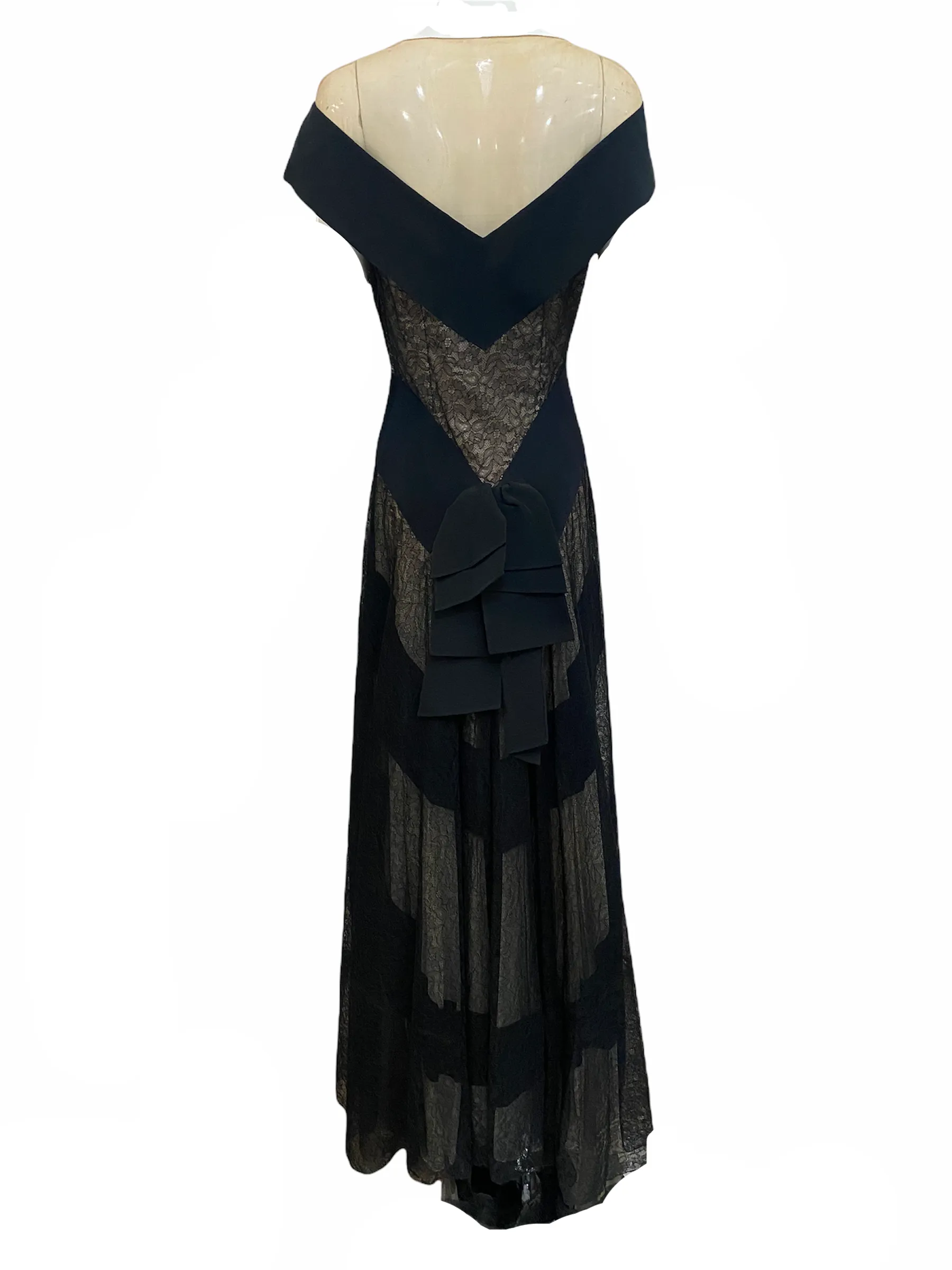 40s Black as Night Noirish Faille and Lace Evening Gown