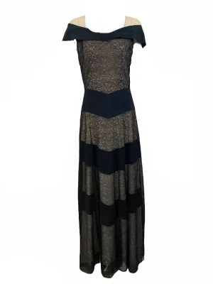 40s Black as Night Noirish Faille and Lace Evening Gown