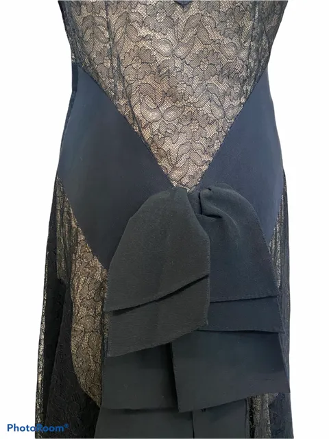 40s Black as Night Noirish Faille and Lace Evening Gown