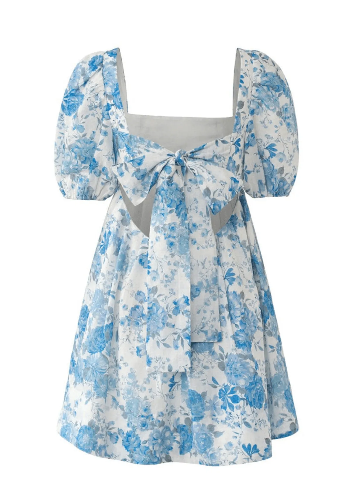 Aerin Open Back Tie  Mini Dress - Sky Blue Floral
