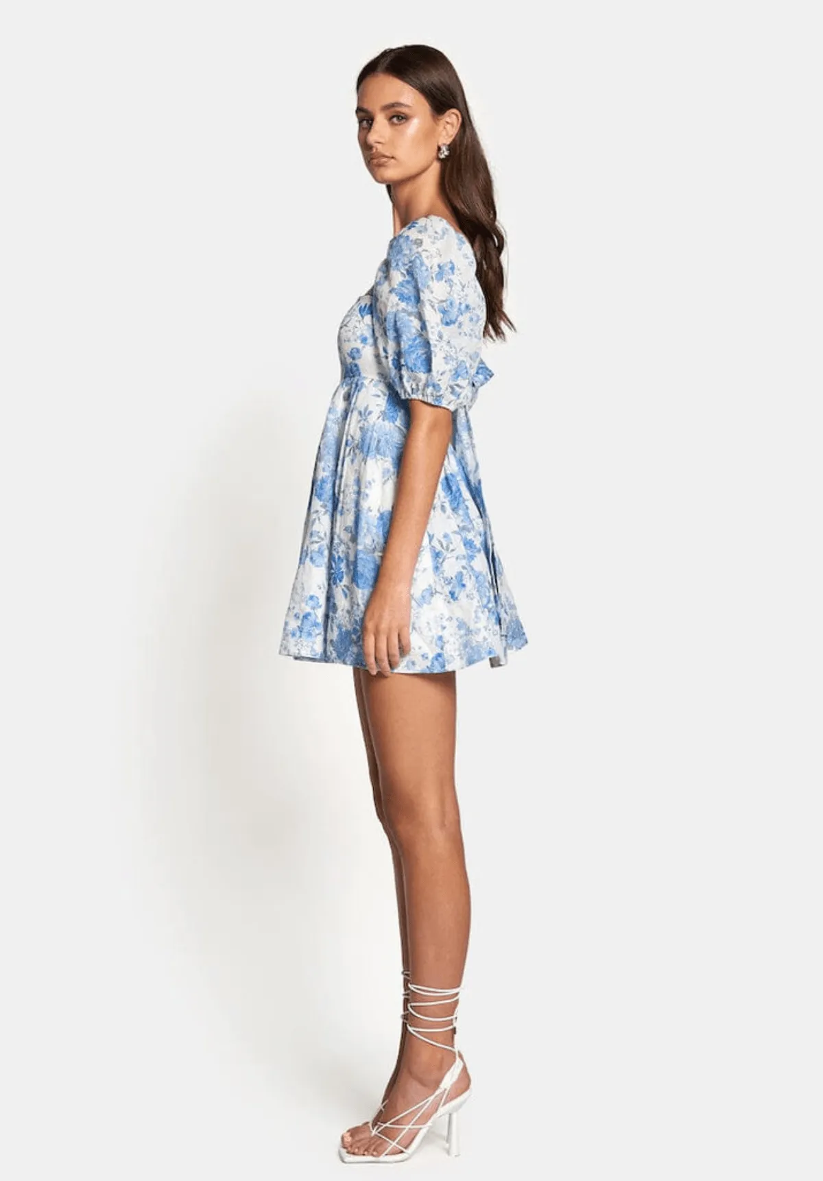 Aerin Open Back Tie  Mini Dress - Sky Blue Floral