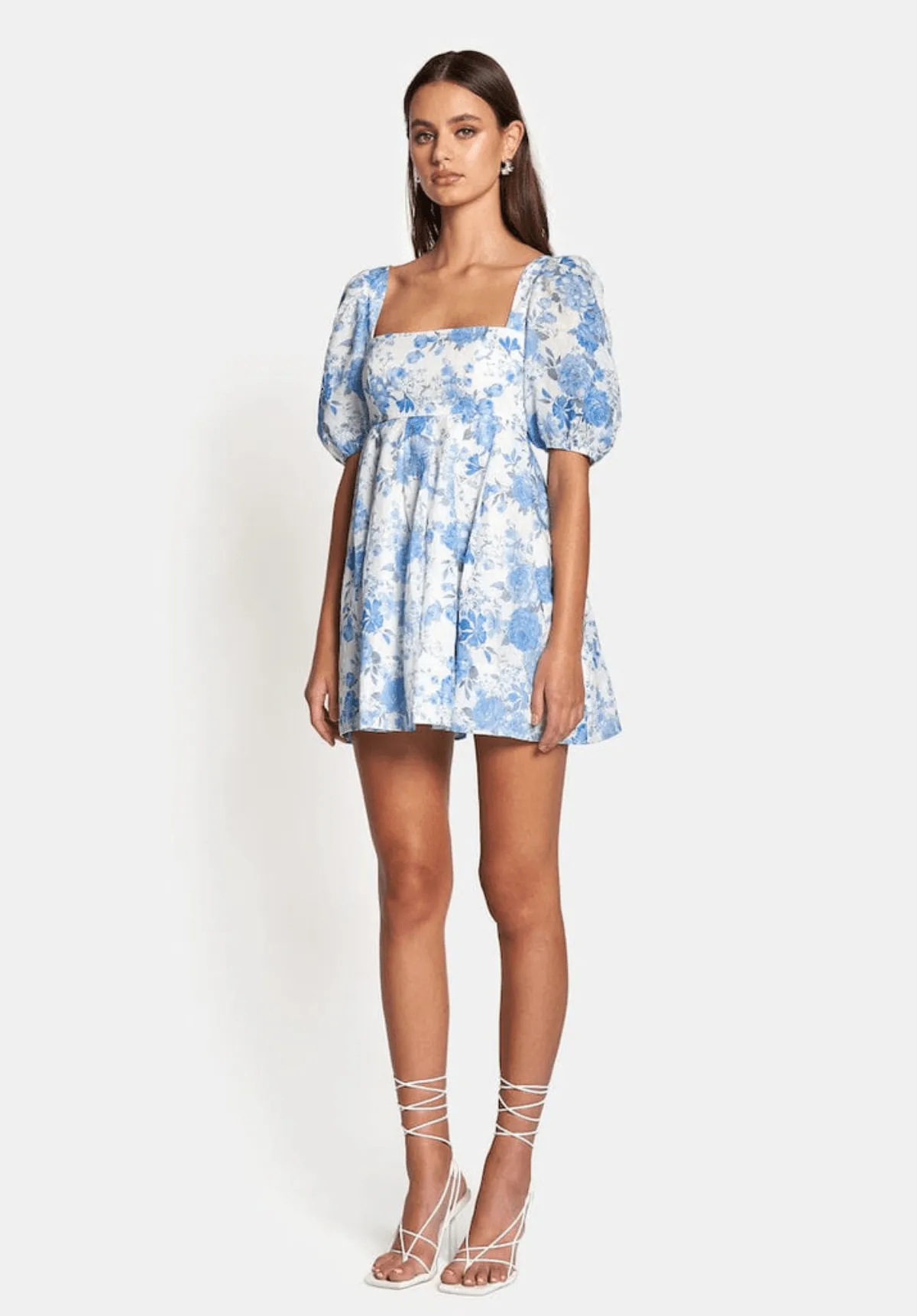Aerin Open Back Tie  Mini Dress - Sky Blue Floral