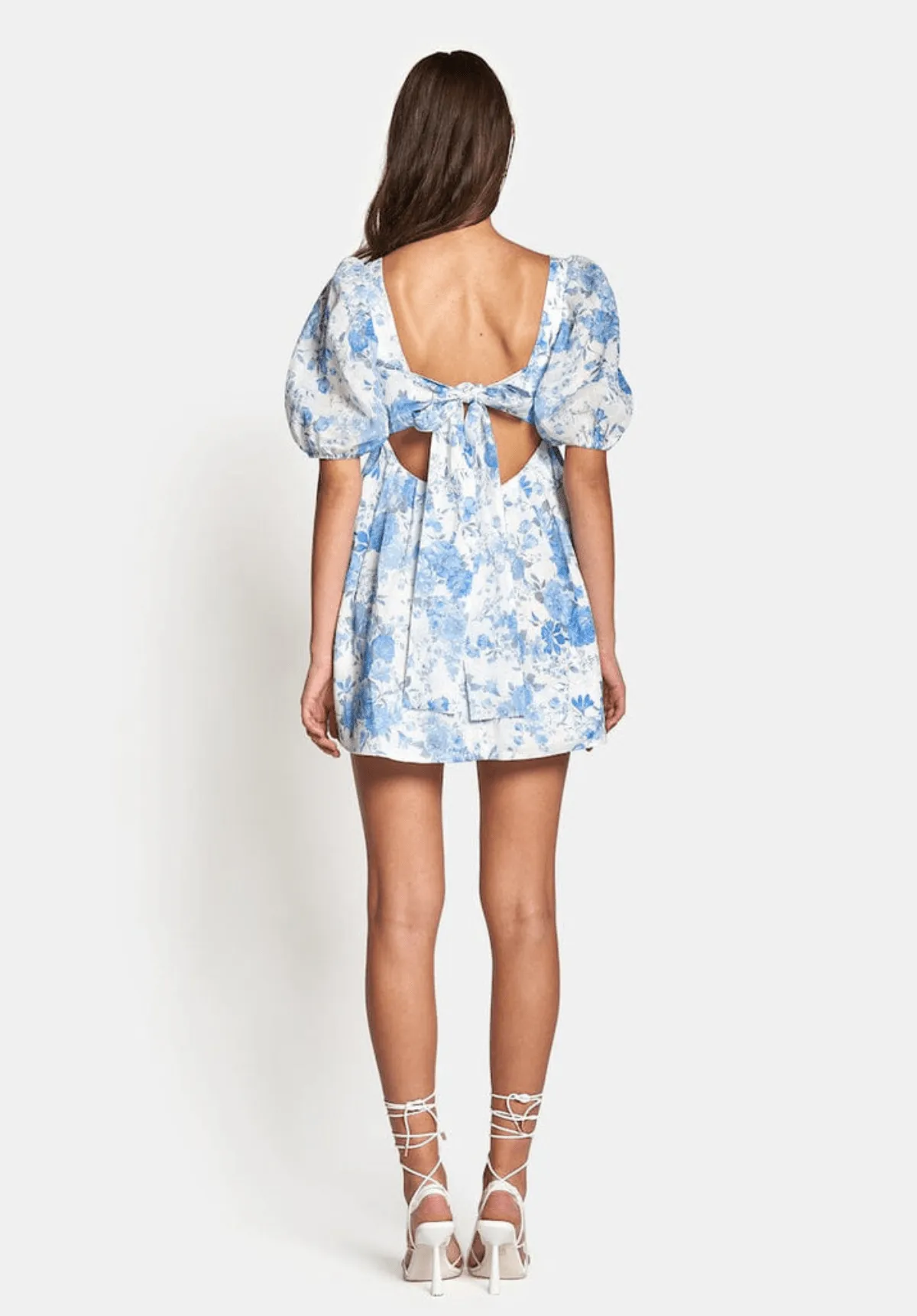 Aerin Open Back Tie  Mini Dress - Sky Blue Floral