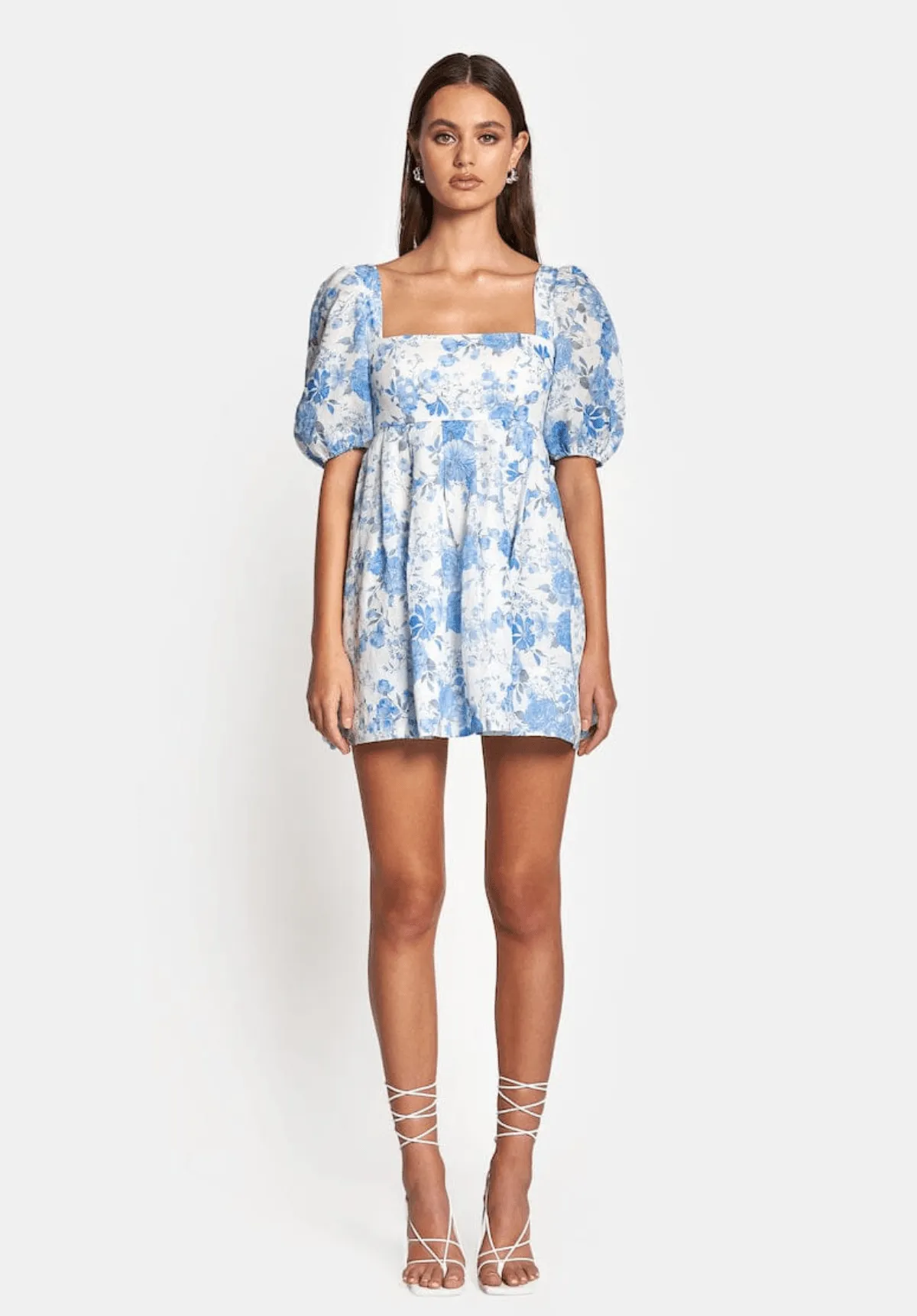 Aerin Open Back Tie  Mini Dress - Sky Blue Floral