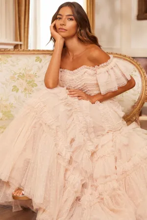 Affordable Luxury Elia Off-Shoulder Gown NEEDLE THREAD  Going Fast!