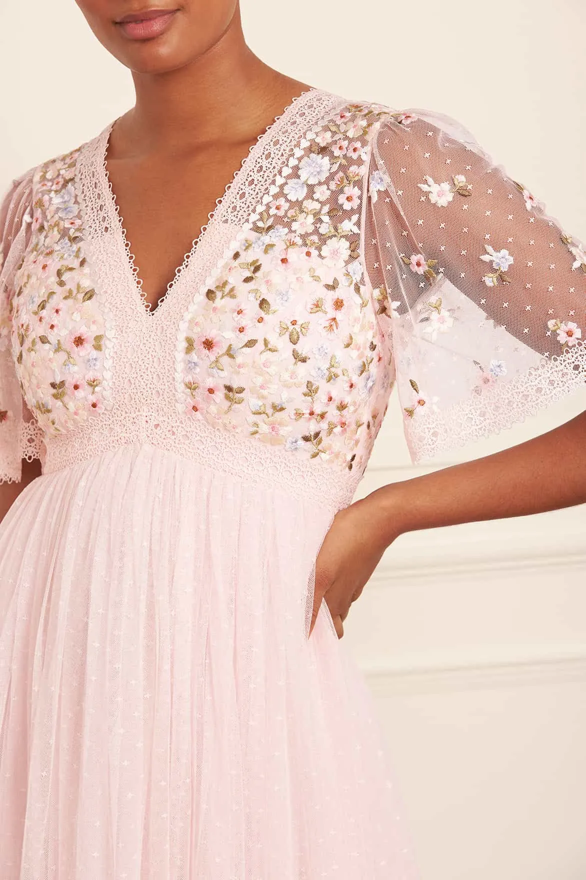 Affordable Luxury Garland Ribbon Bodice Ankle Gown NEEDLE THREAD  Limited Availability!