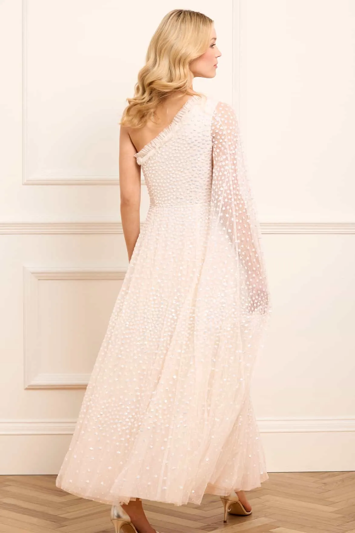 Affordable Luxury Scatter Dot One-Shoulder Ankle Gown NEEDLE THREAD  Going Fast!
