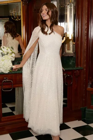 Affordable Luxury Scatter Dot One-Shoulder Ankle Gown NEEDLE THREAD  Going Fast!