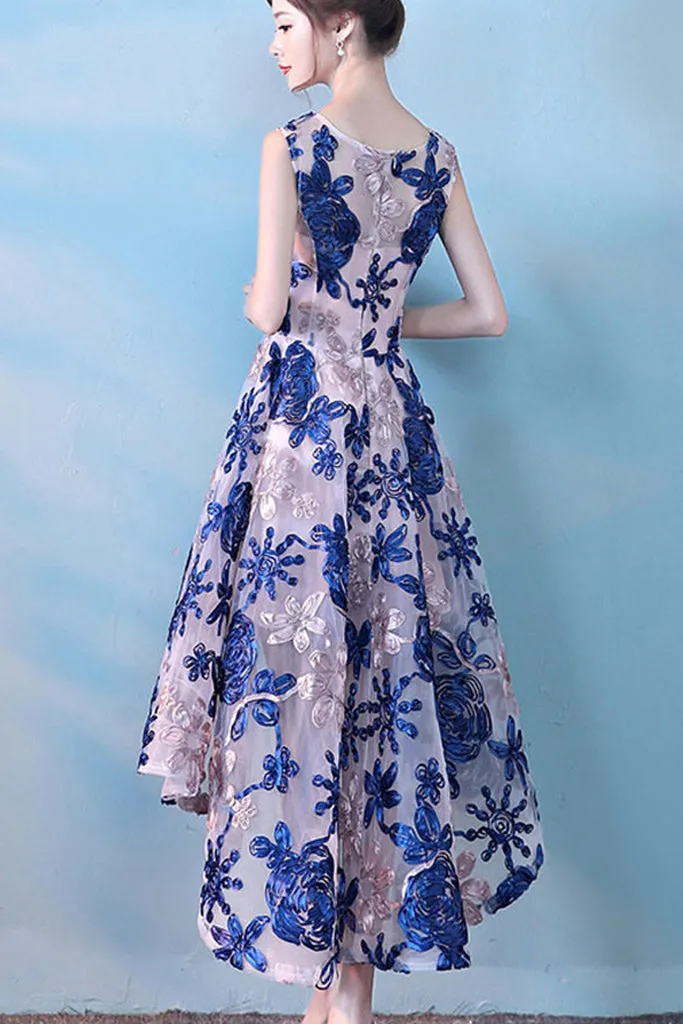 Affordable Luxury SLEEVELESS EMBROIDERED HIGH LOW FORMAL DRESS  Going Fast!