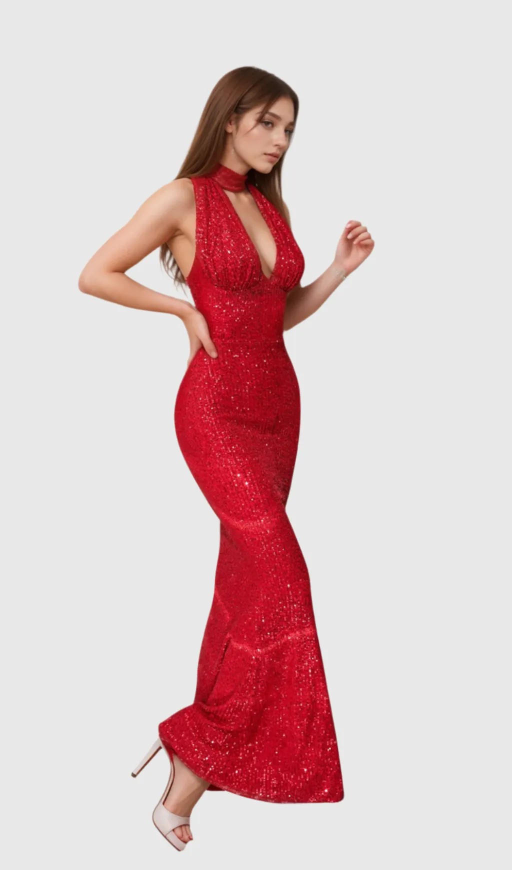 alisa Halter Sequin Embellished Gown in red Gloria Lanvin