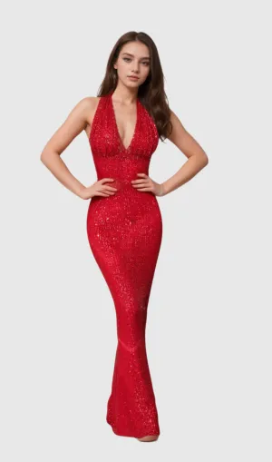 alisa Halter Sequin Embellished Gown in red Gloria Lanvin