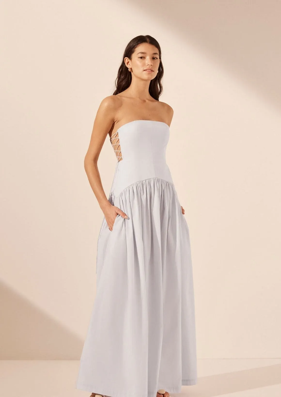 Amada Lace Up Strapless Maxi  - Ice Blue