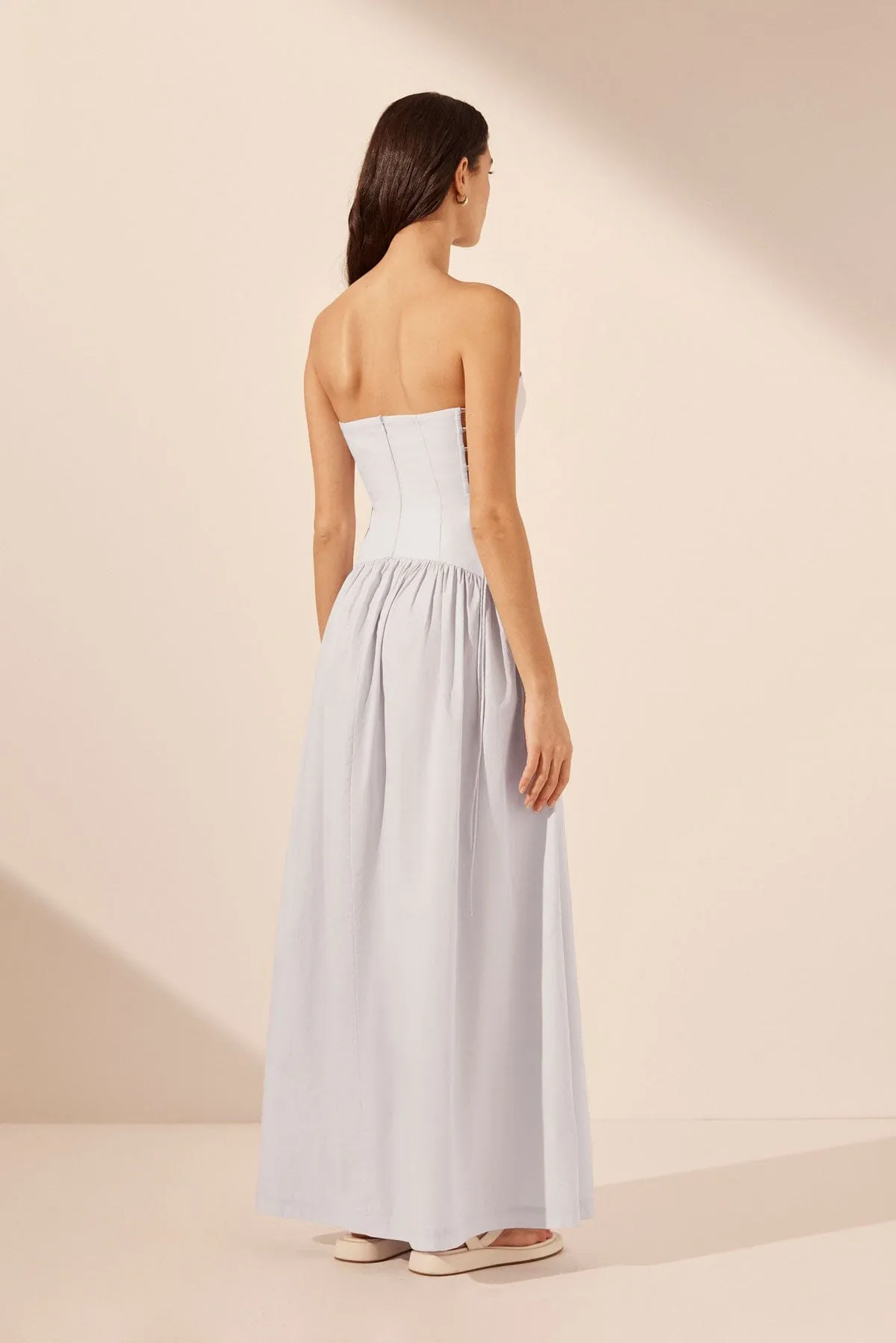 Amada Lace Up Strapless Maxi  - Ice Blue