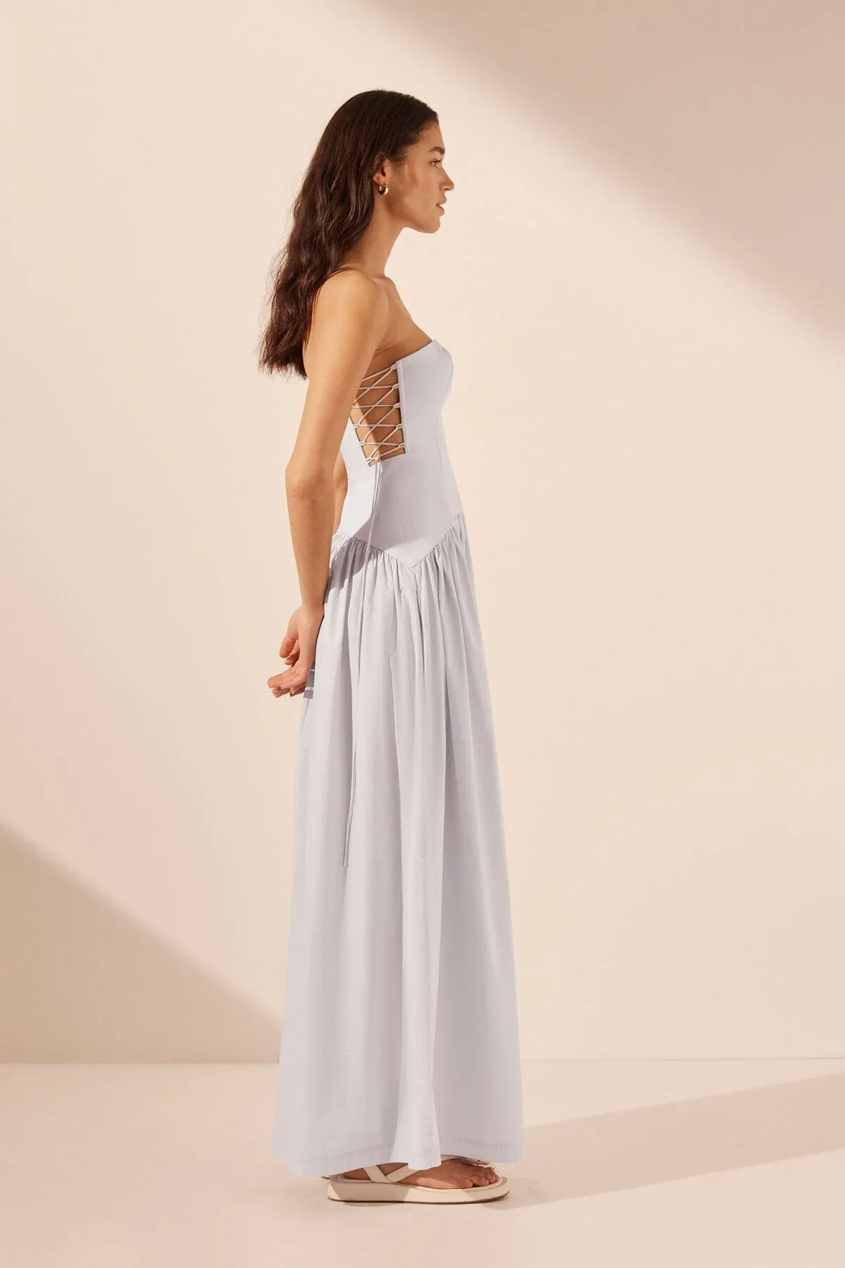 Amada Lace Up Strapless Maxi  - Ice Blue