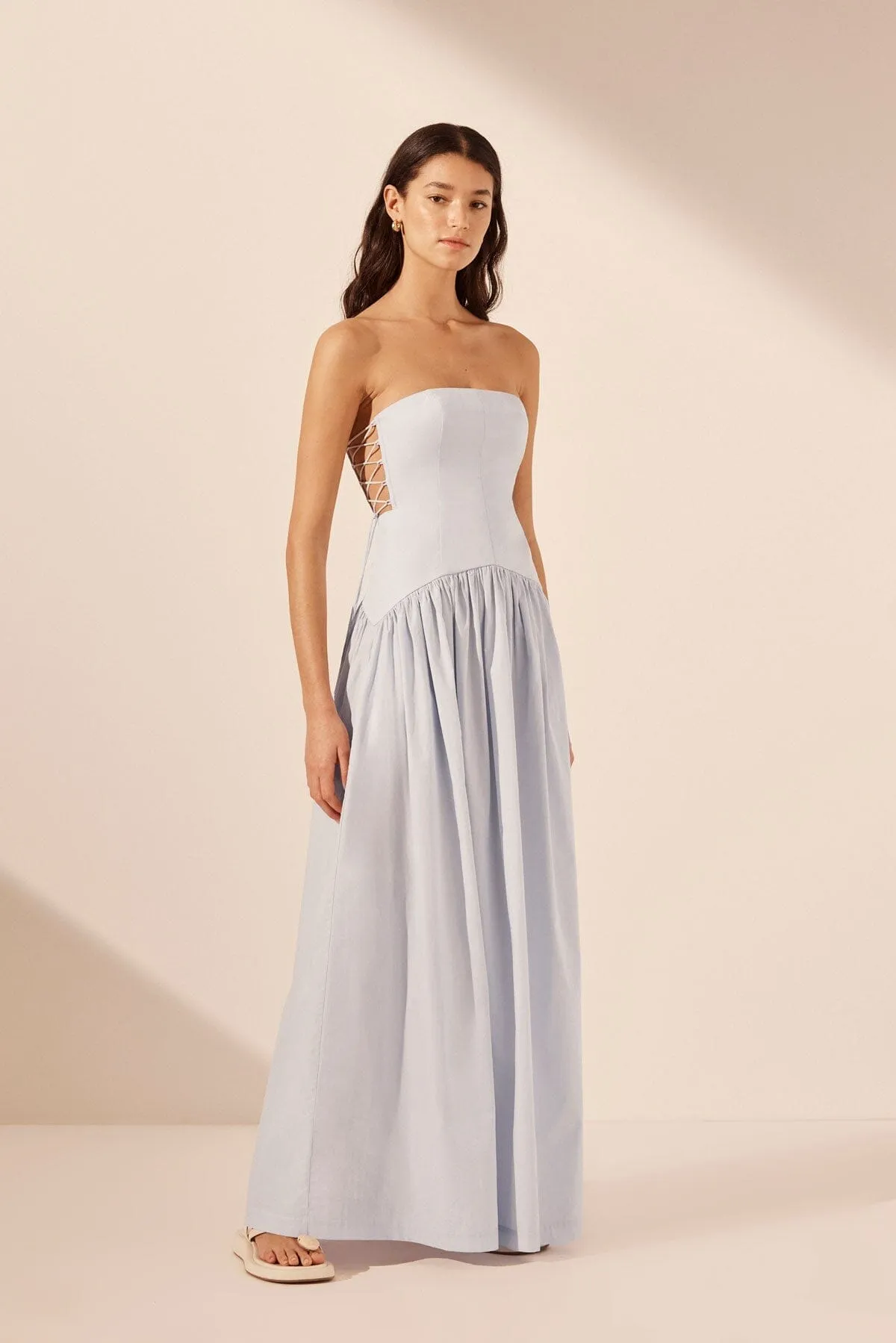 Amada Lace Up Strapless Maxi  - Ice Blue
