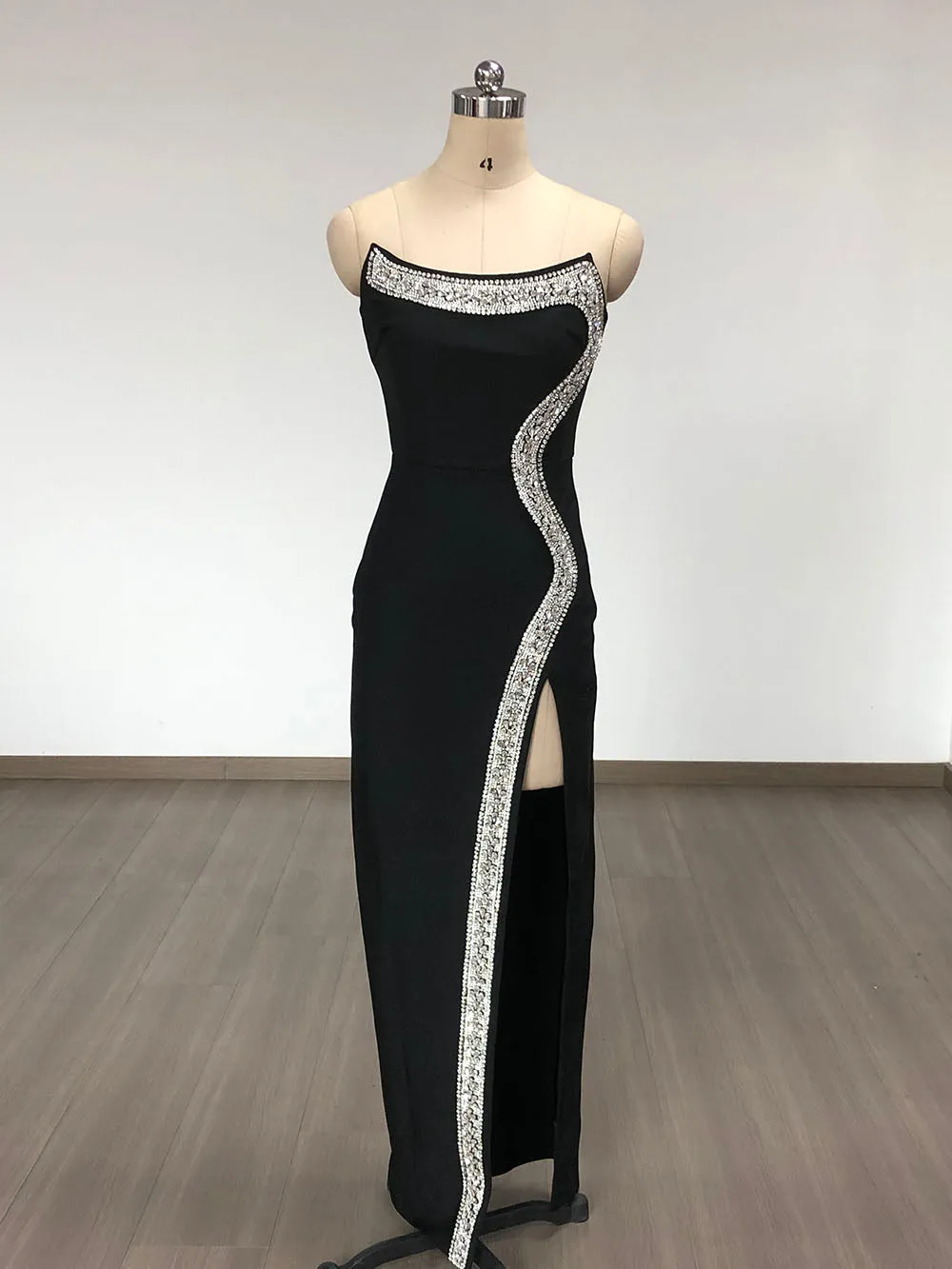 Amber-embellished Bandage Gown in Black Gloria Lanvin