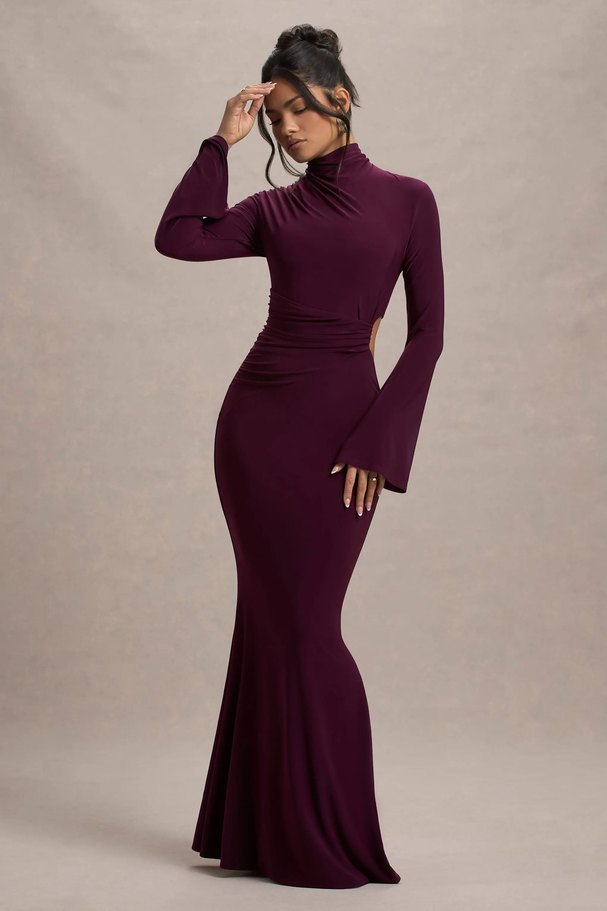 Anderson | Burgundy High-Neck Cut-Out Maxi Dress Club L London