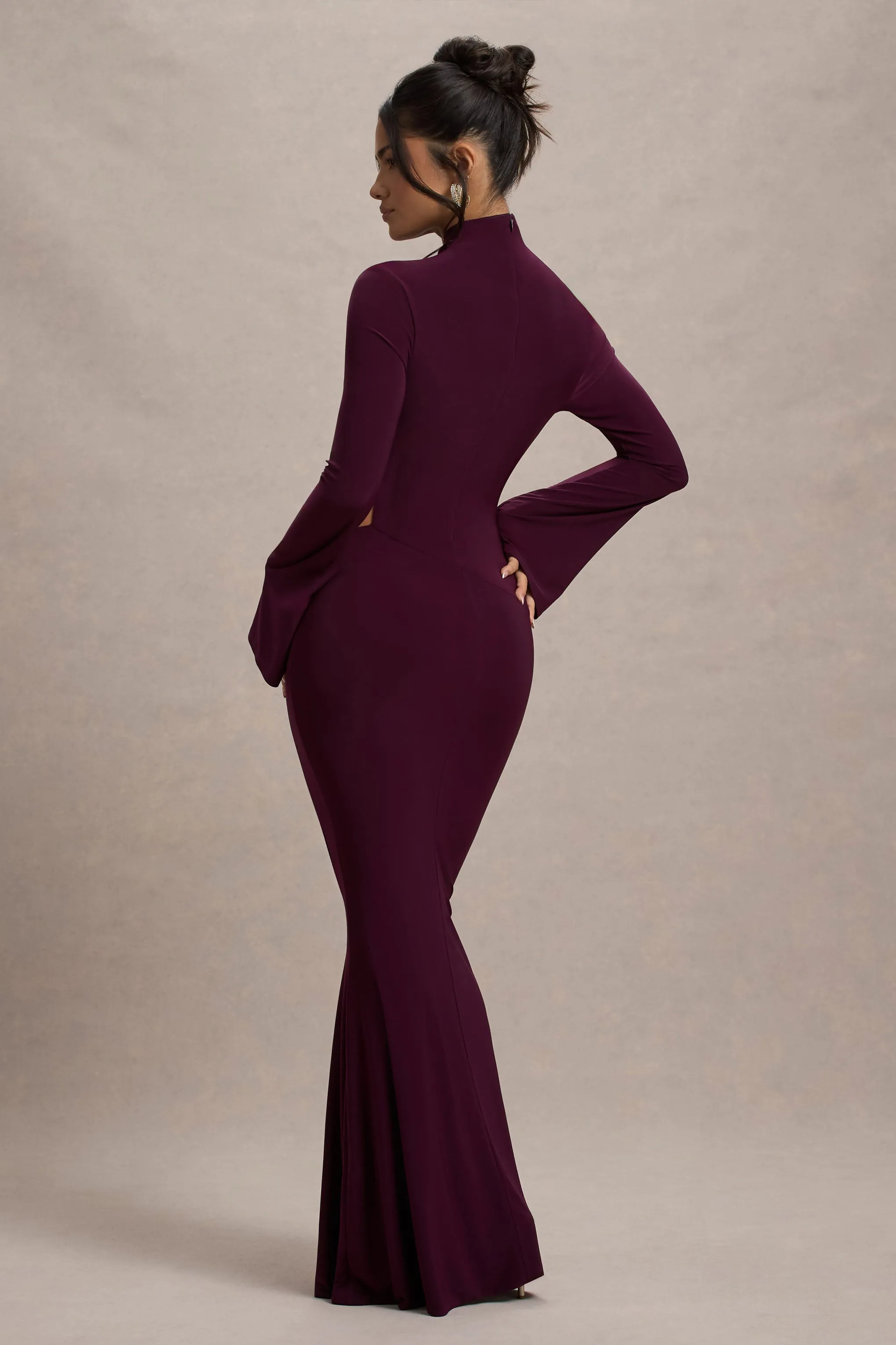 Anderson | Burgundy High-Neck Cut-Out Maxi Dress Club L London