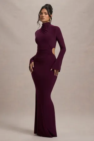 Anderson | Burgundy High-Neck Cut-Out Maxi Dress Club L London