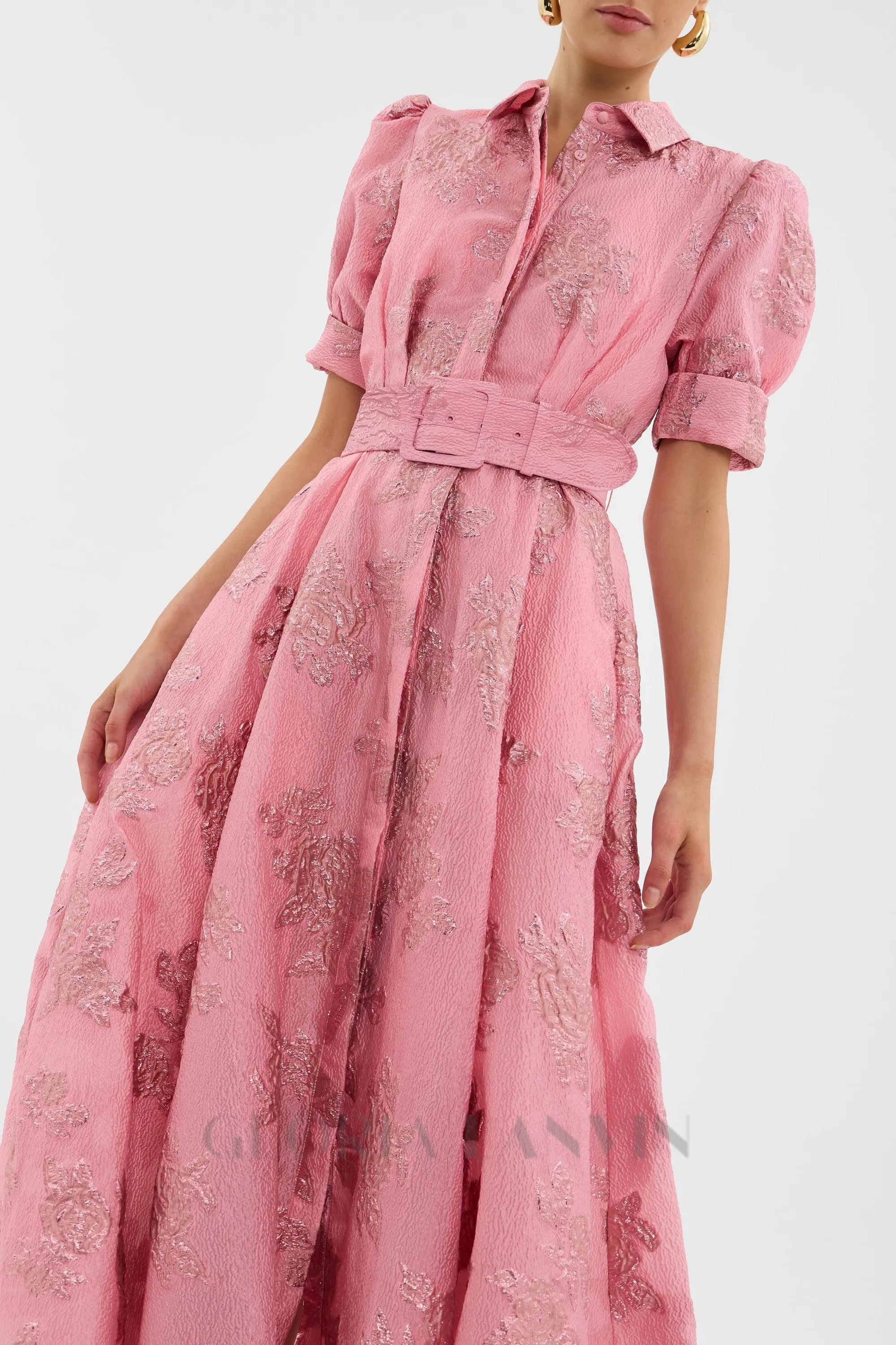 Annette floral embellished Button Gown in pink Gloria Lanvin