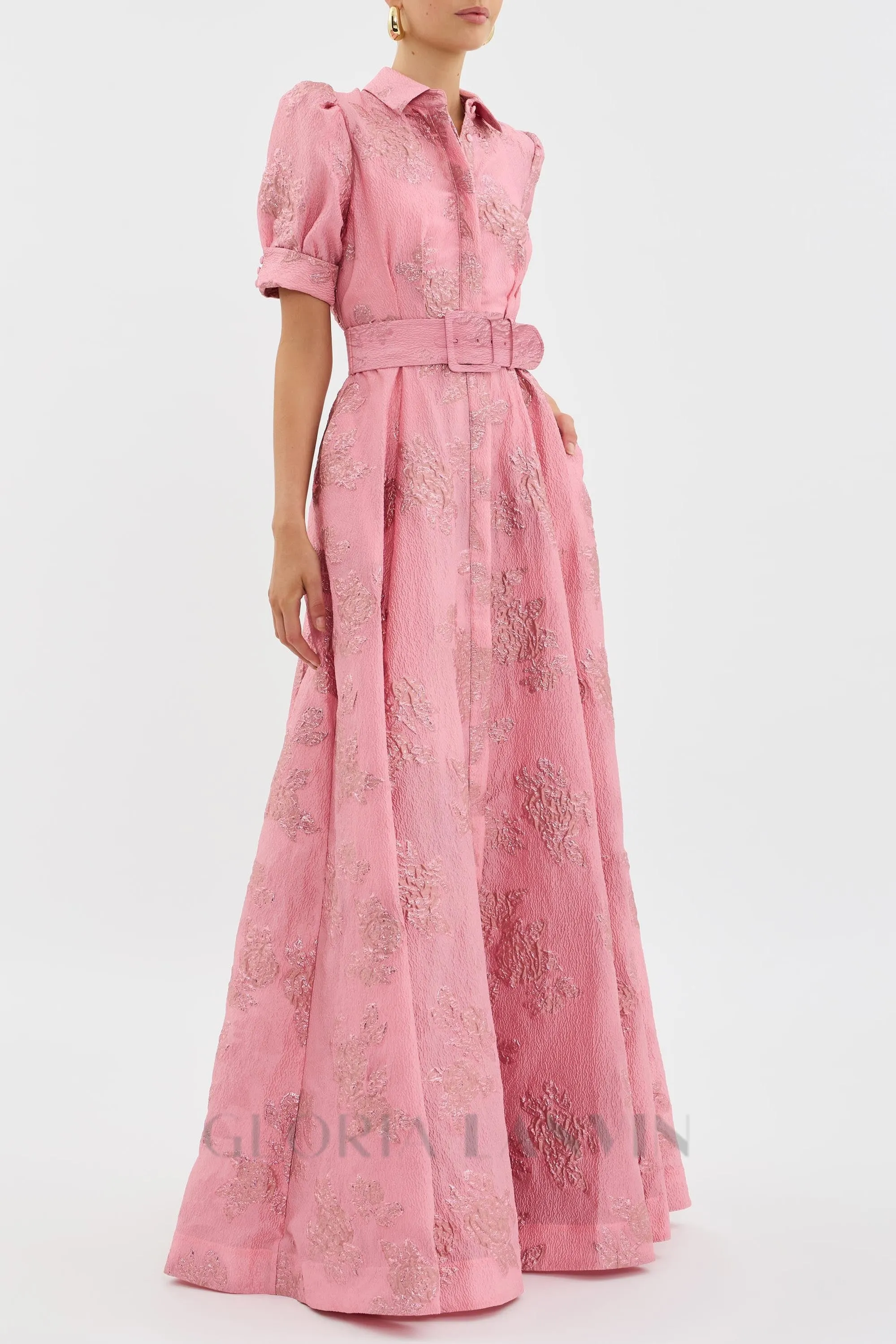 Annette floral embellished Button Gown in pink Gloria Lanvin