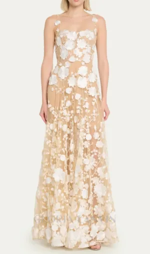 APPHIA FLORAL EMBROIDERED SLEEVELESS TULLE MAXI DRESS Gloria Lanvin