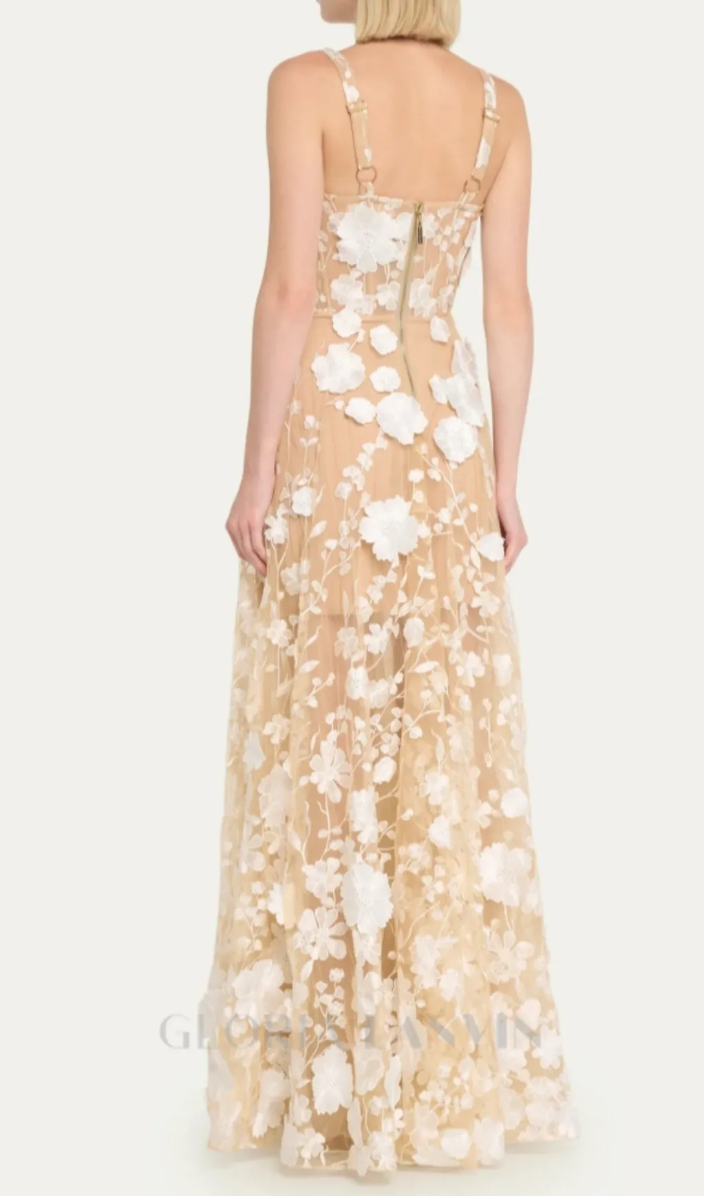 APPHIA FLORAL EMBROIDERED SLEEVELESS TULLE MAXI DRESS Gloria Lanvin
