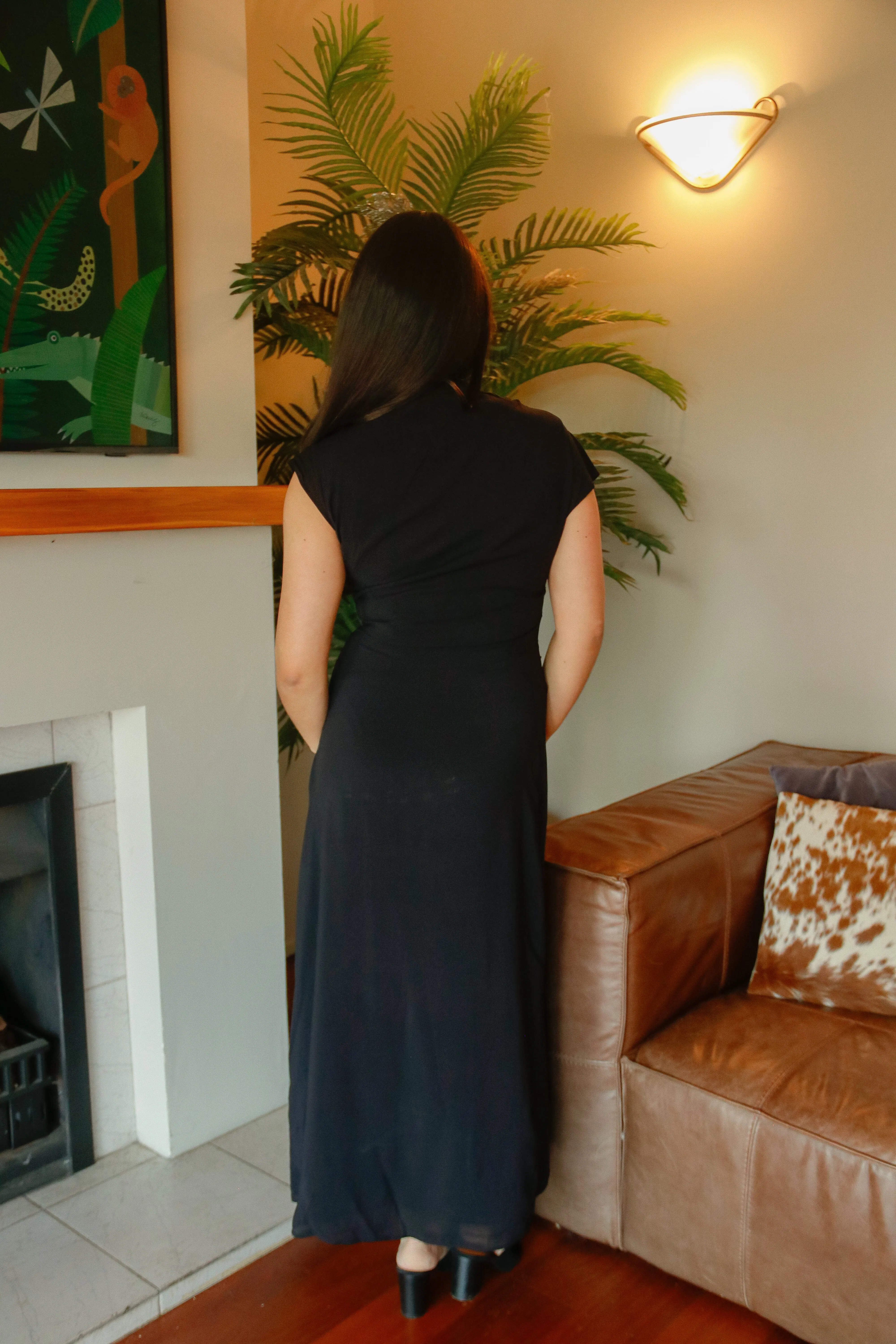 Asymmetric Draped Midi Dress