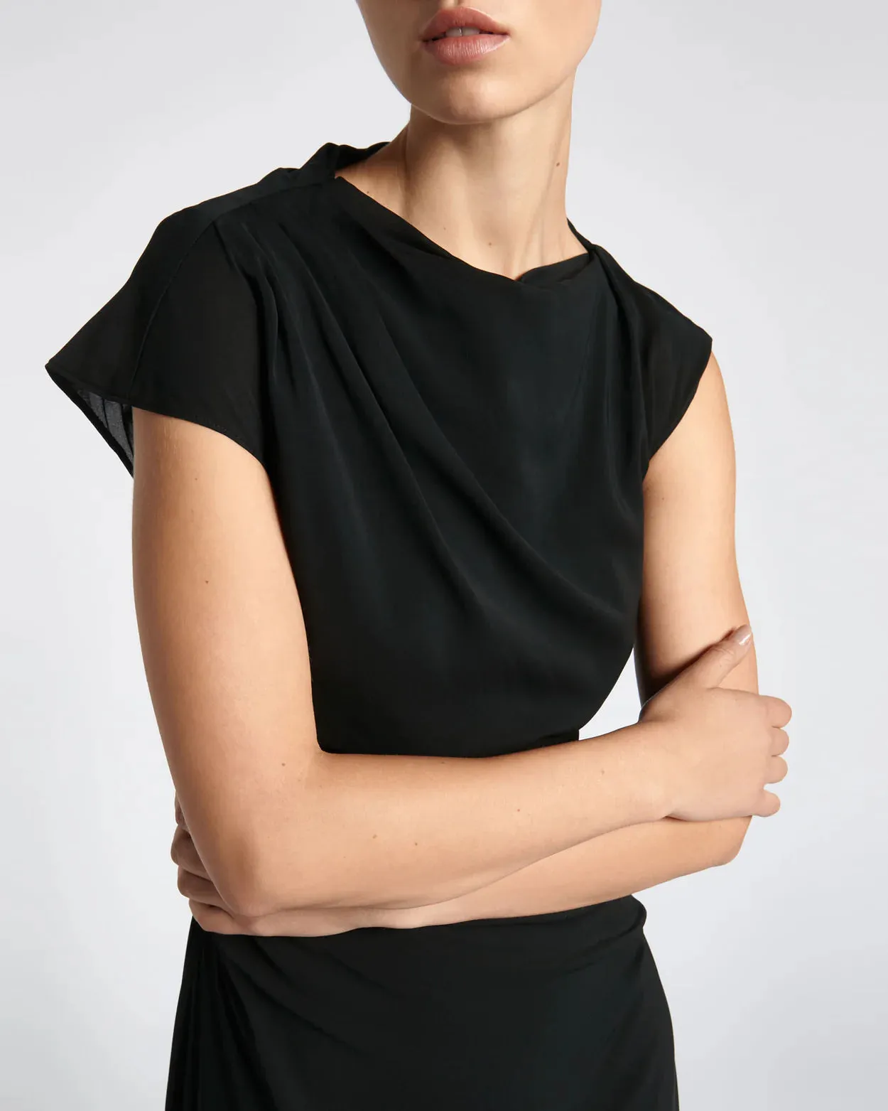 Asymmetric Draped Midi Dress