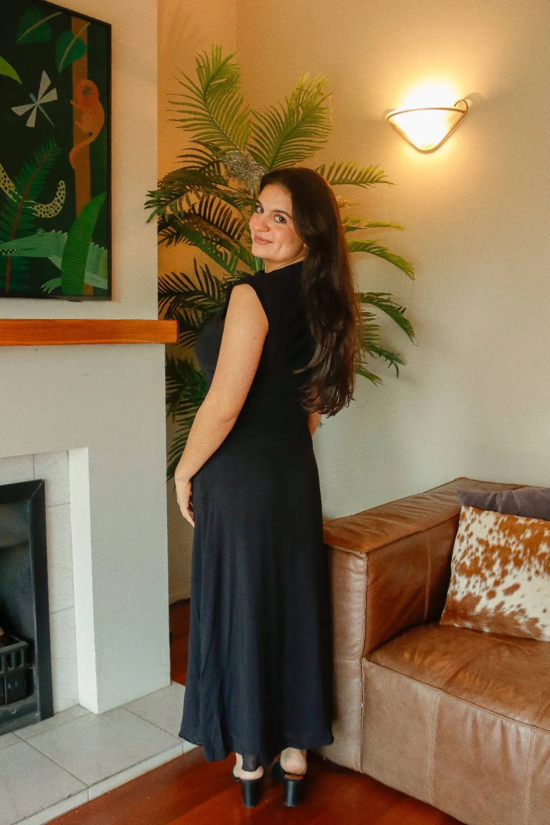 Asymmetric Draped Midi Dress