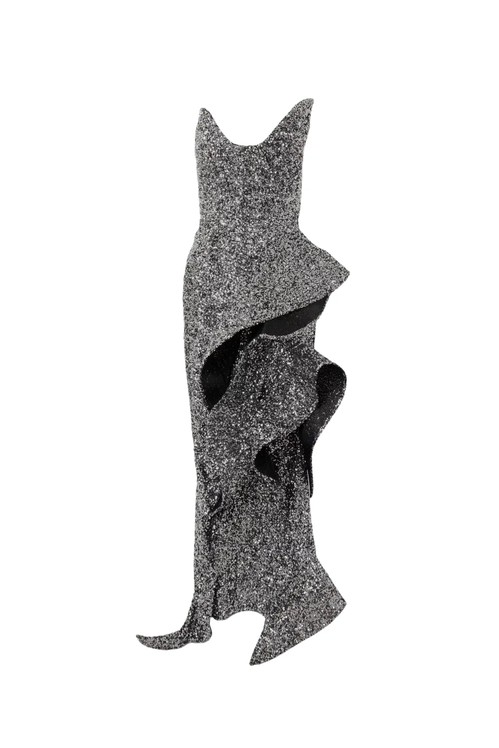 asymmetric ruffled sequined crepe gown in silver Gloria Lanvin