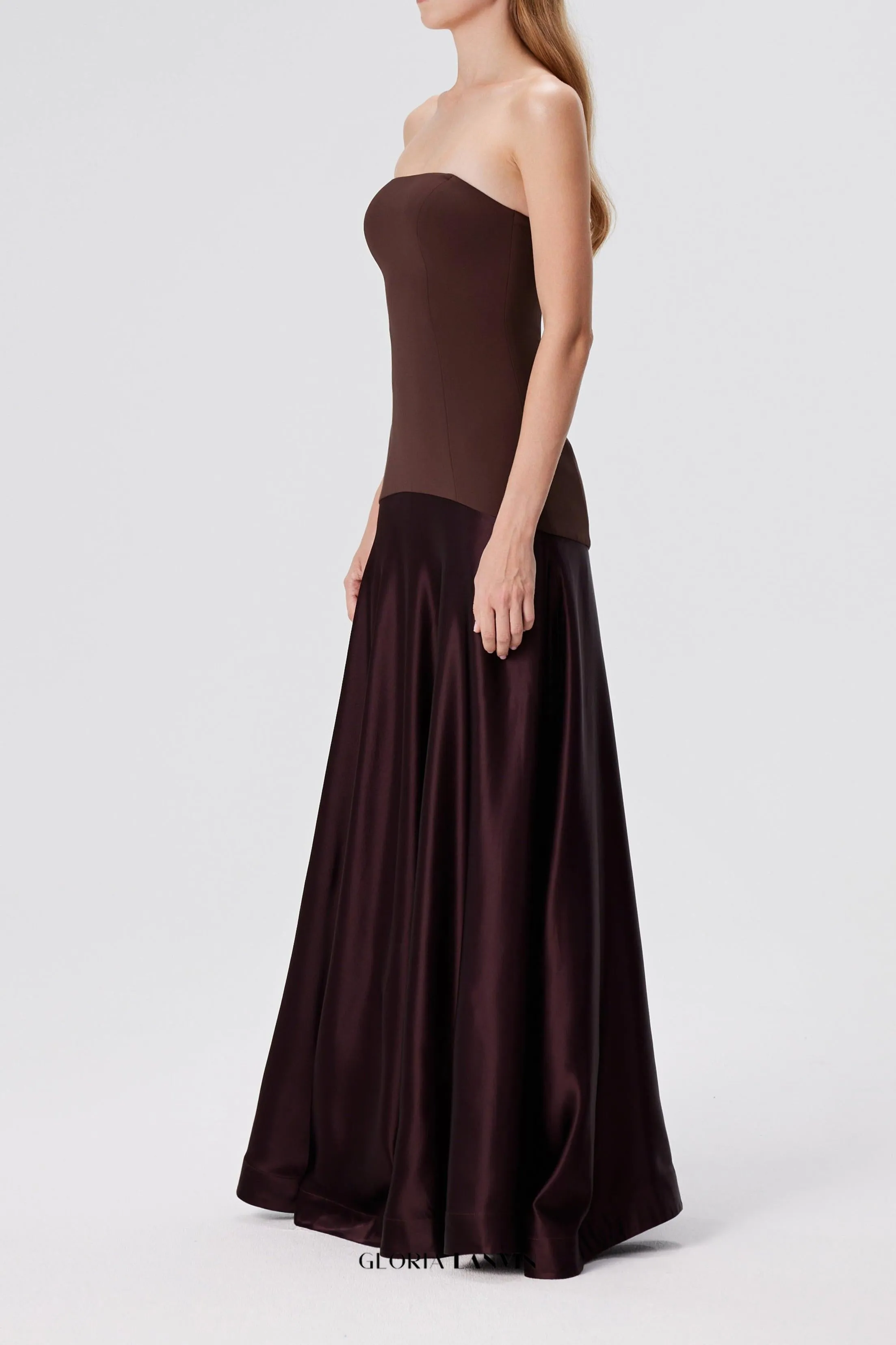 Aura Strapless Gown in Espresso Gloria Lanvin