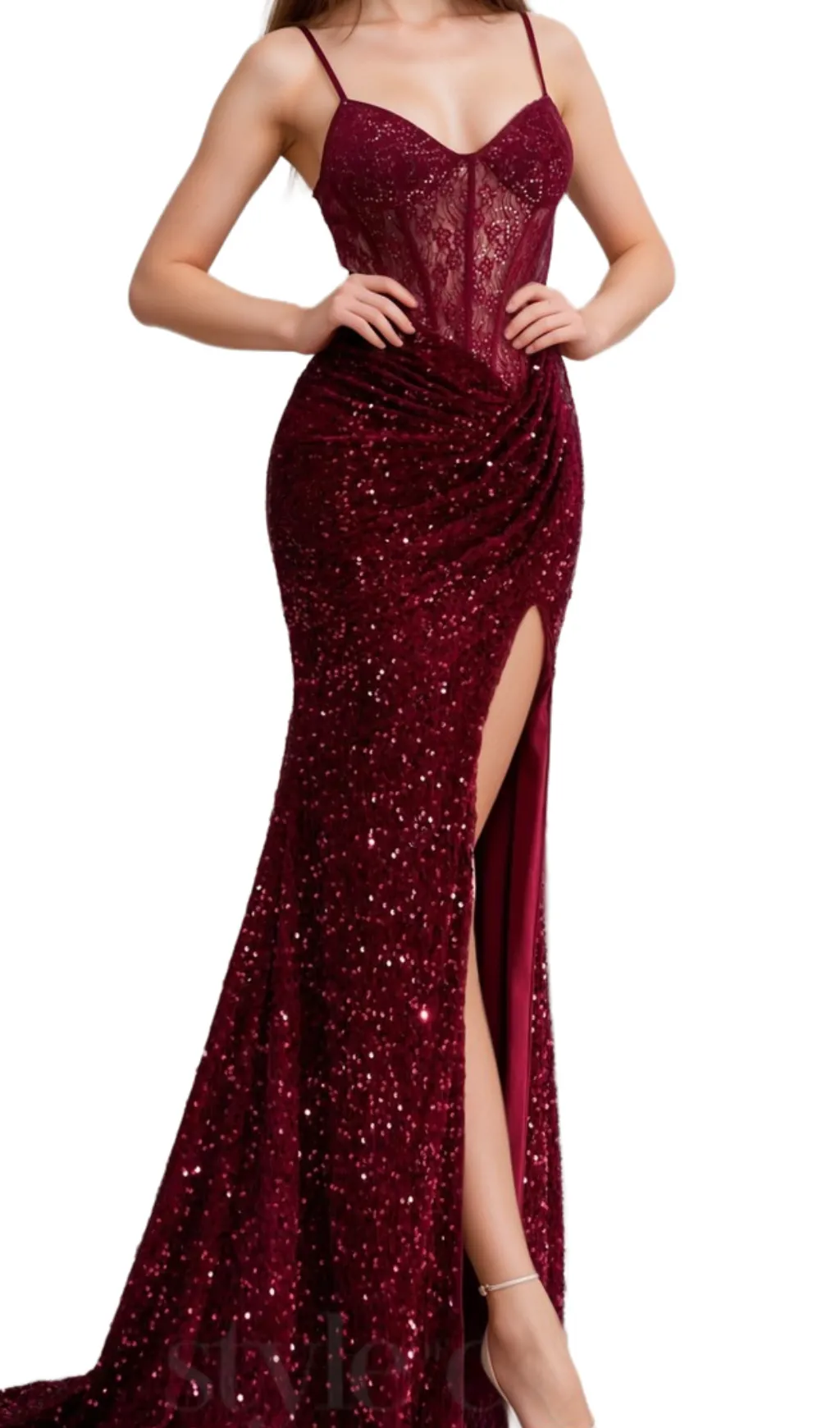 belinda lace corset sequin maxi dress in red Gloria Lanvin