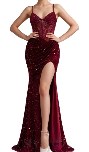 belinda lace corset sequin maxi dress in red Gloria Lanvin