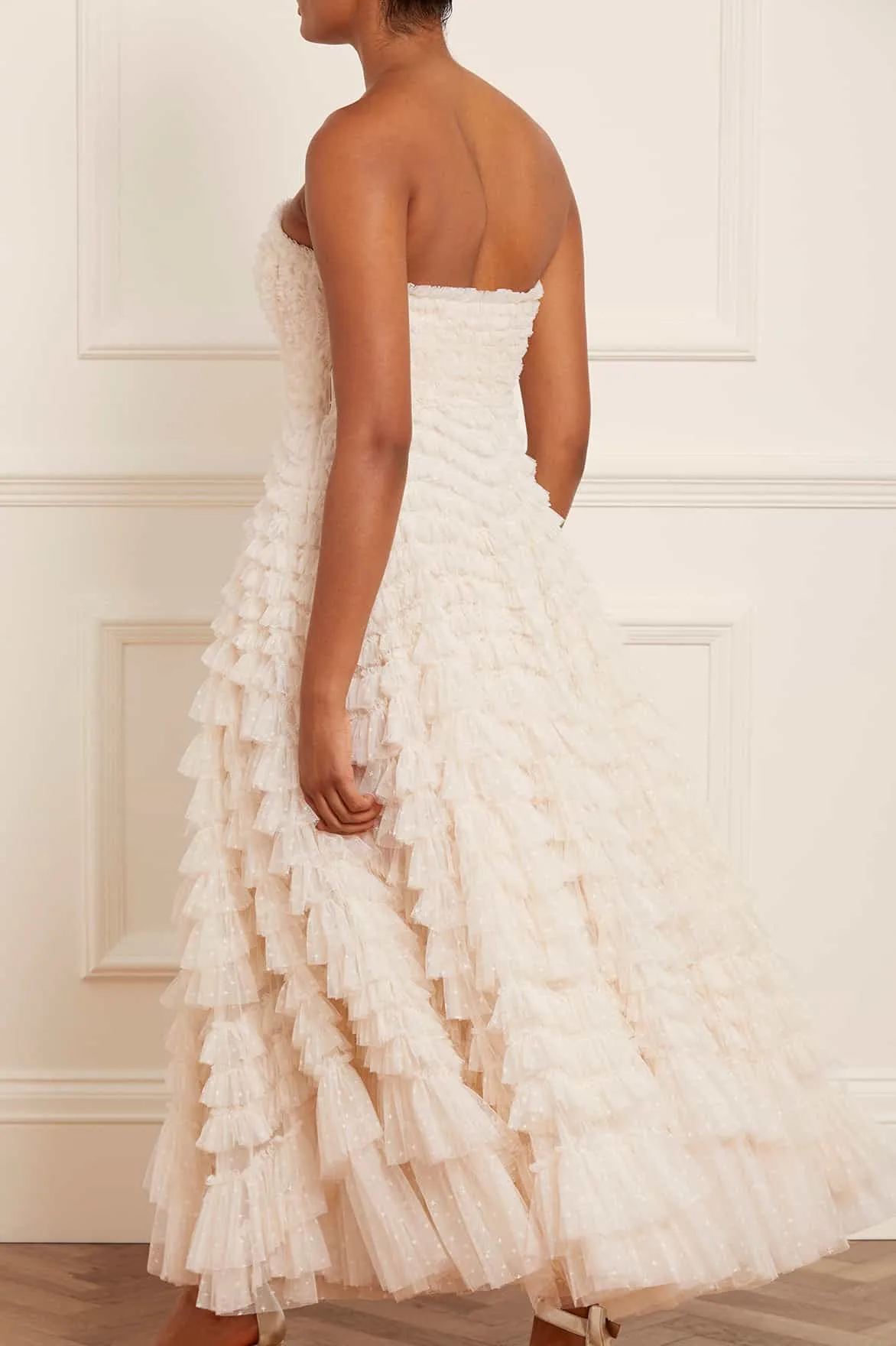 BestSelling Hattie Ruffle Strapless Ankle Gown NEEDLE THREAD  Stylish & Comfortable