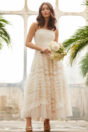 BestSelling Hattie Ruffle Strapless Ankle Gown NEEDLE THREAD  Stylish & Comfortable