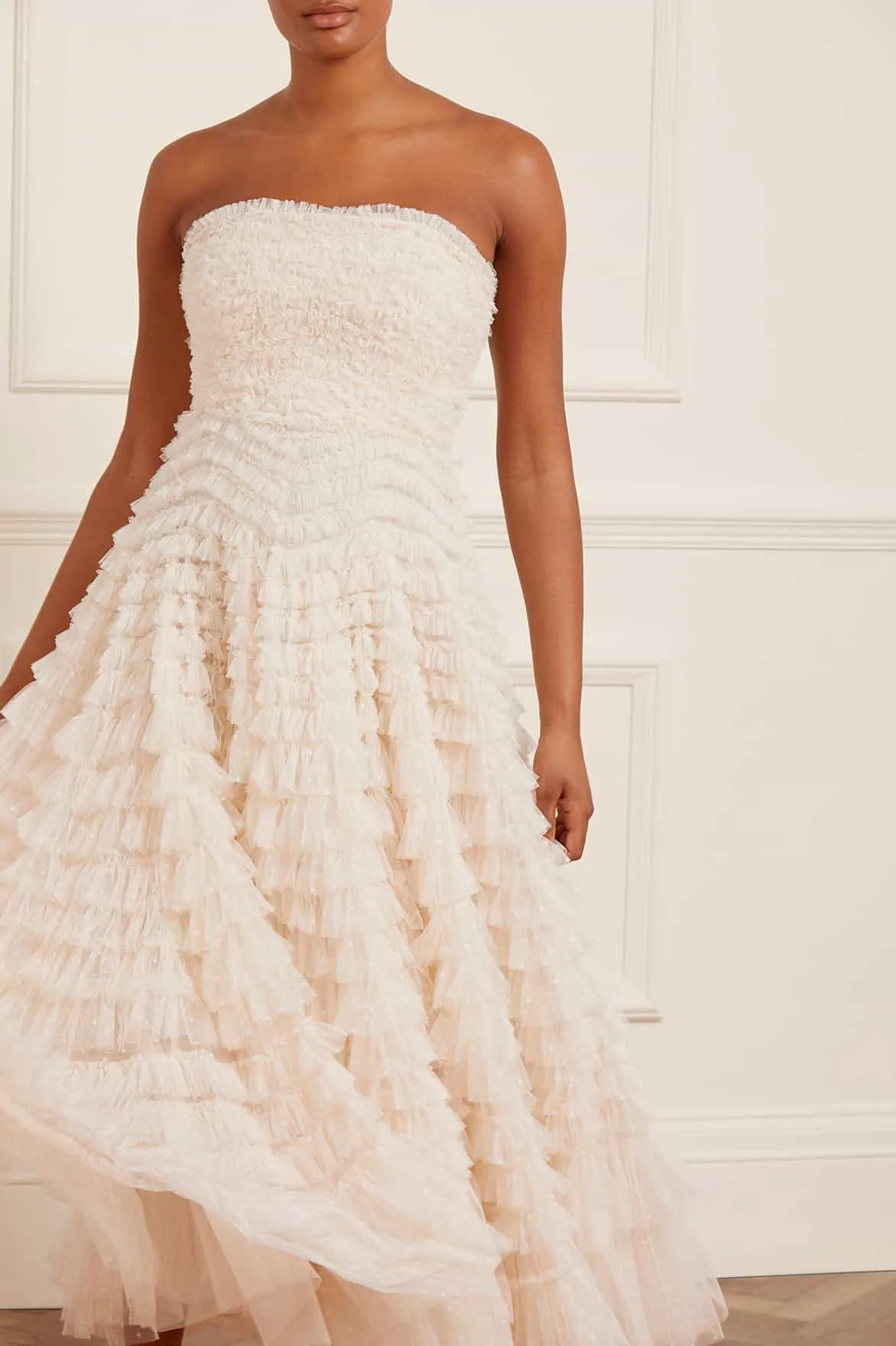 BestSelling Hattie Ruffle Strapless Ankle Gown NEEDLE THREAD  Stylish & Comfortable