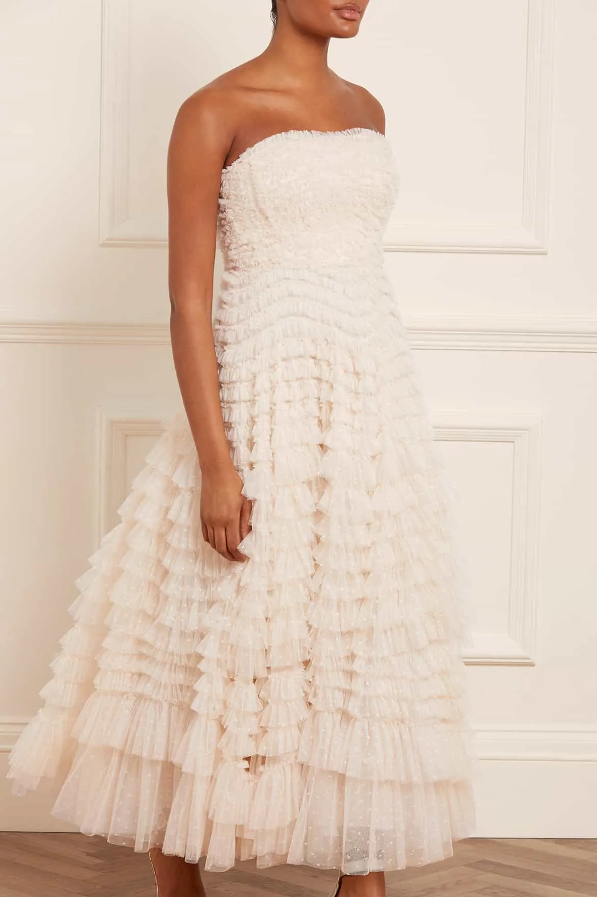 BestSelling Hattie Ruffle Strapless Ankle Gown NEEDLE THREAD  Stylish & Comfortable