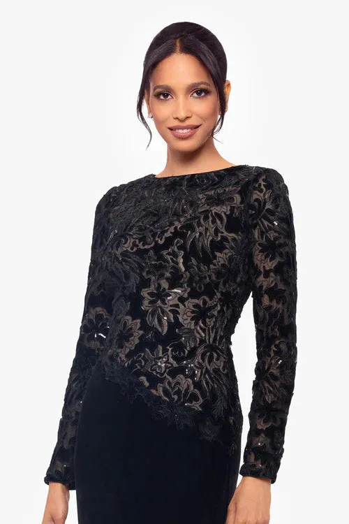 Betsy & Adam "Alena" Sequin and Velvet Dress A26782