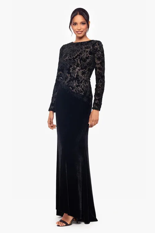 Betsy & Adam "Alena" Sequin and Velvet Dress A26782