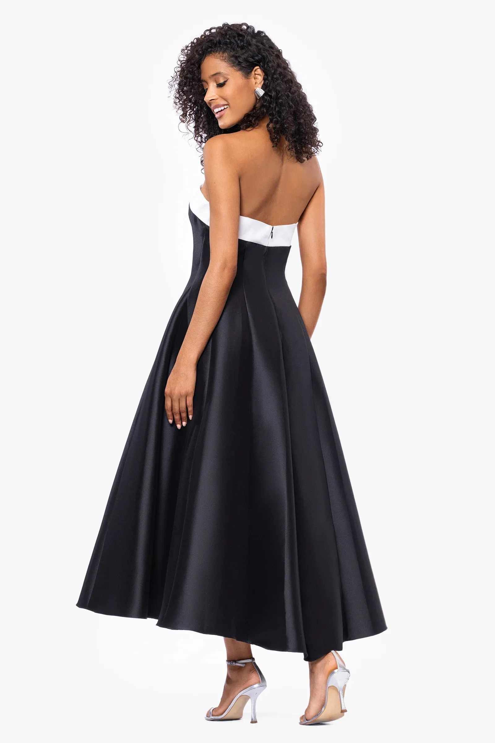 Betsy & Adam "Kate" Strapless Tea Length Ballgown A27115