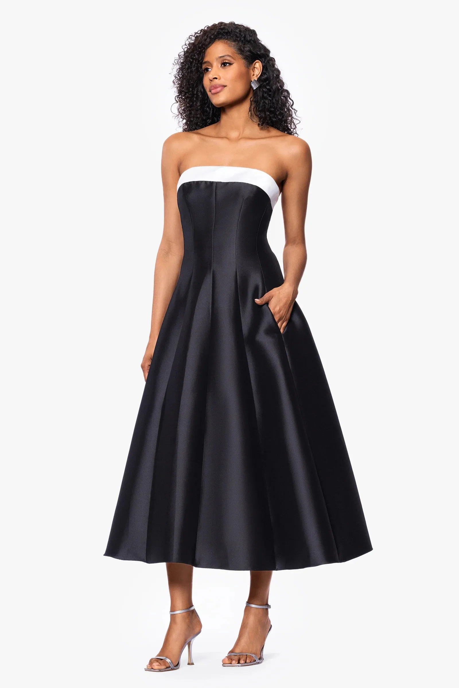 Betsy & Adam "Kate" Strapless Tea Length Ballgown A27115