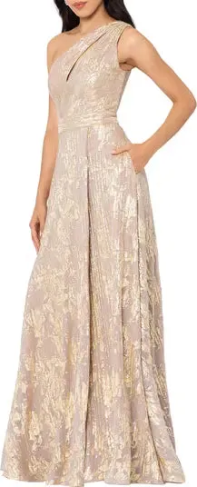 Betsy and Adam Metallic One Shoulder Dress A25588
