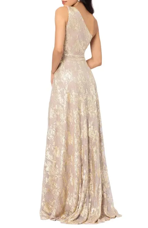 Betsy and Adam Metallic One Shoulder Dress A25588