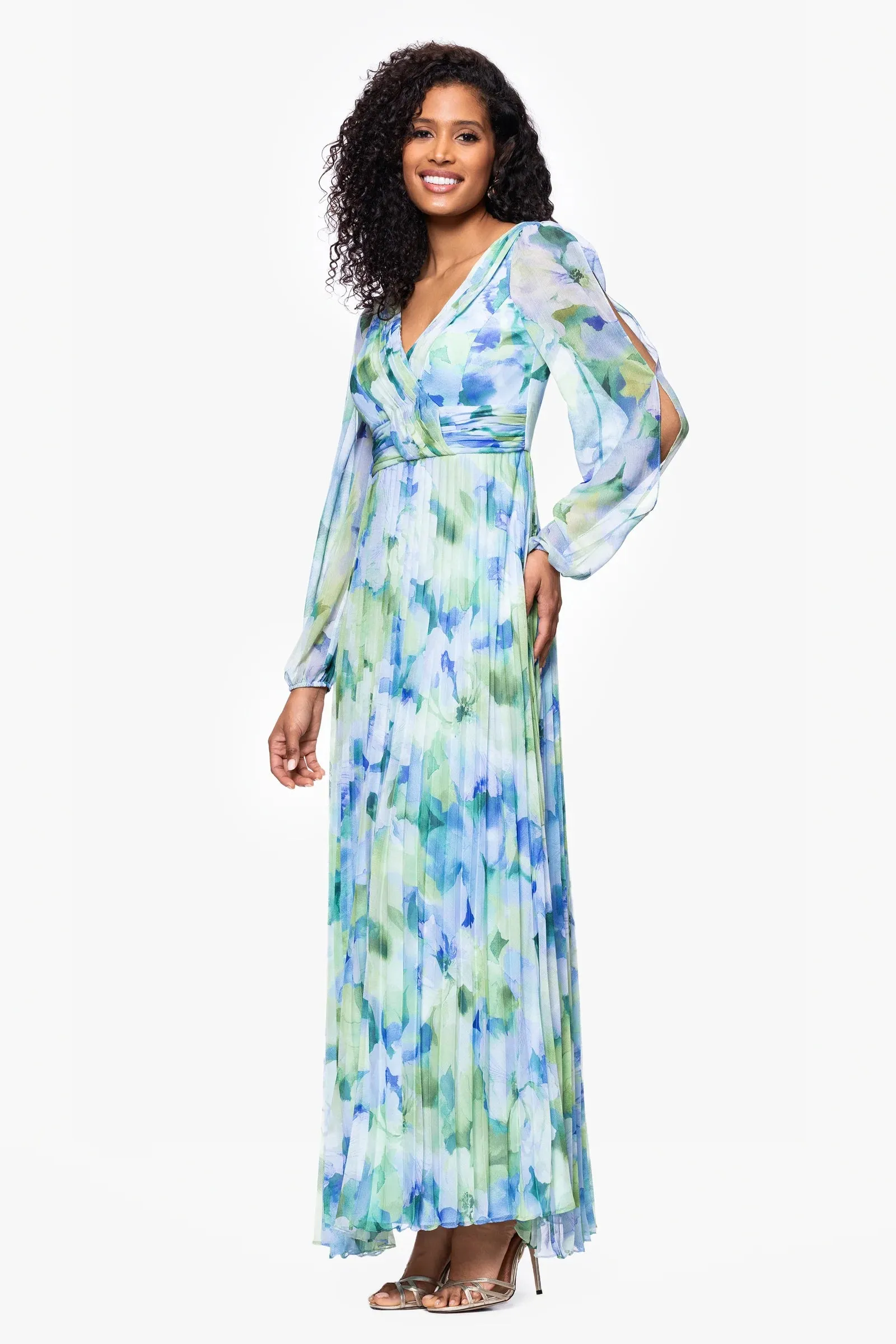 Betsy and Adam "Dara" Long Sleeve Chiffon Print Dress A26905