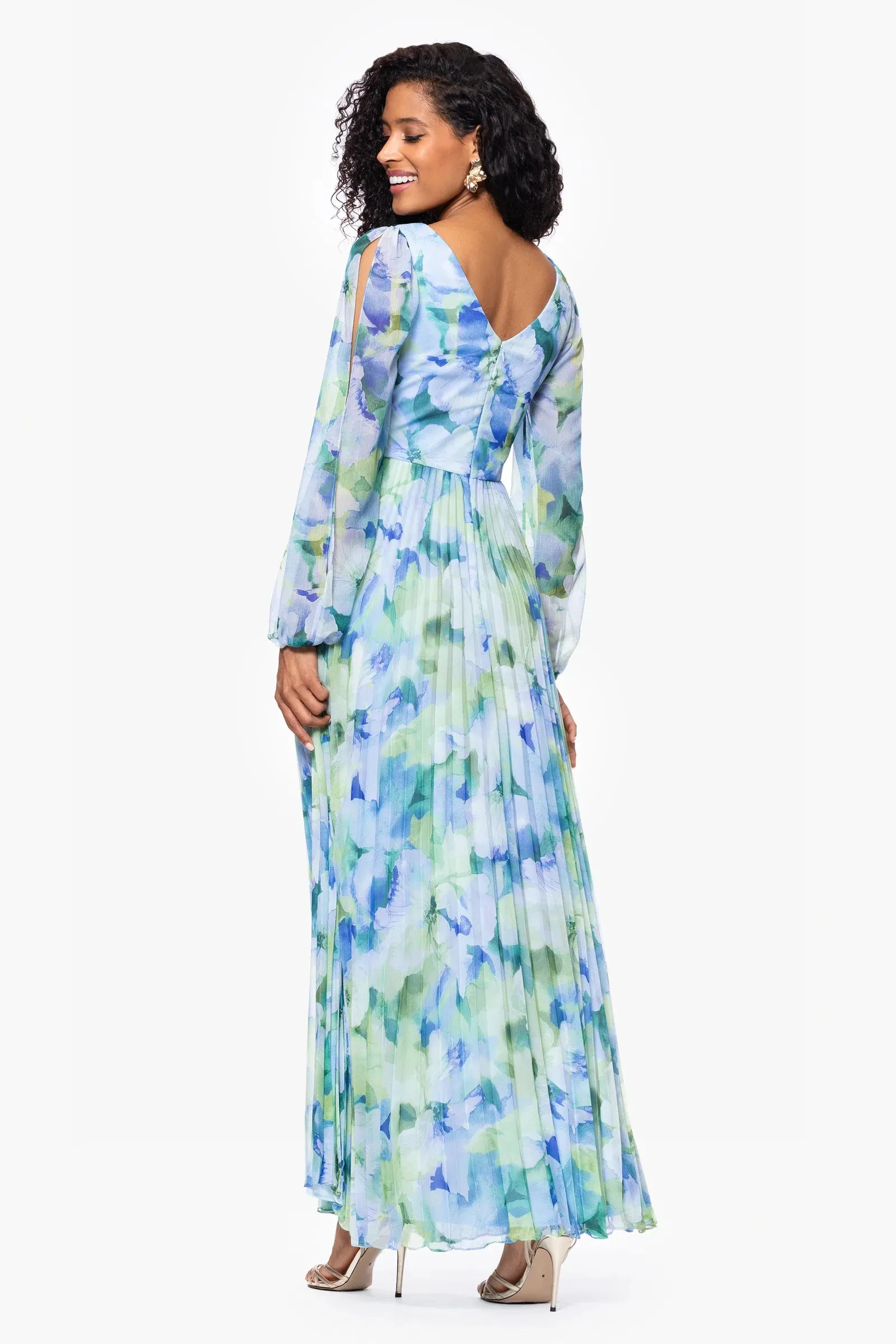 Betsy and Adam "Dara" Long Sleeve Chiffon Print Dress A26905