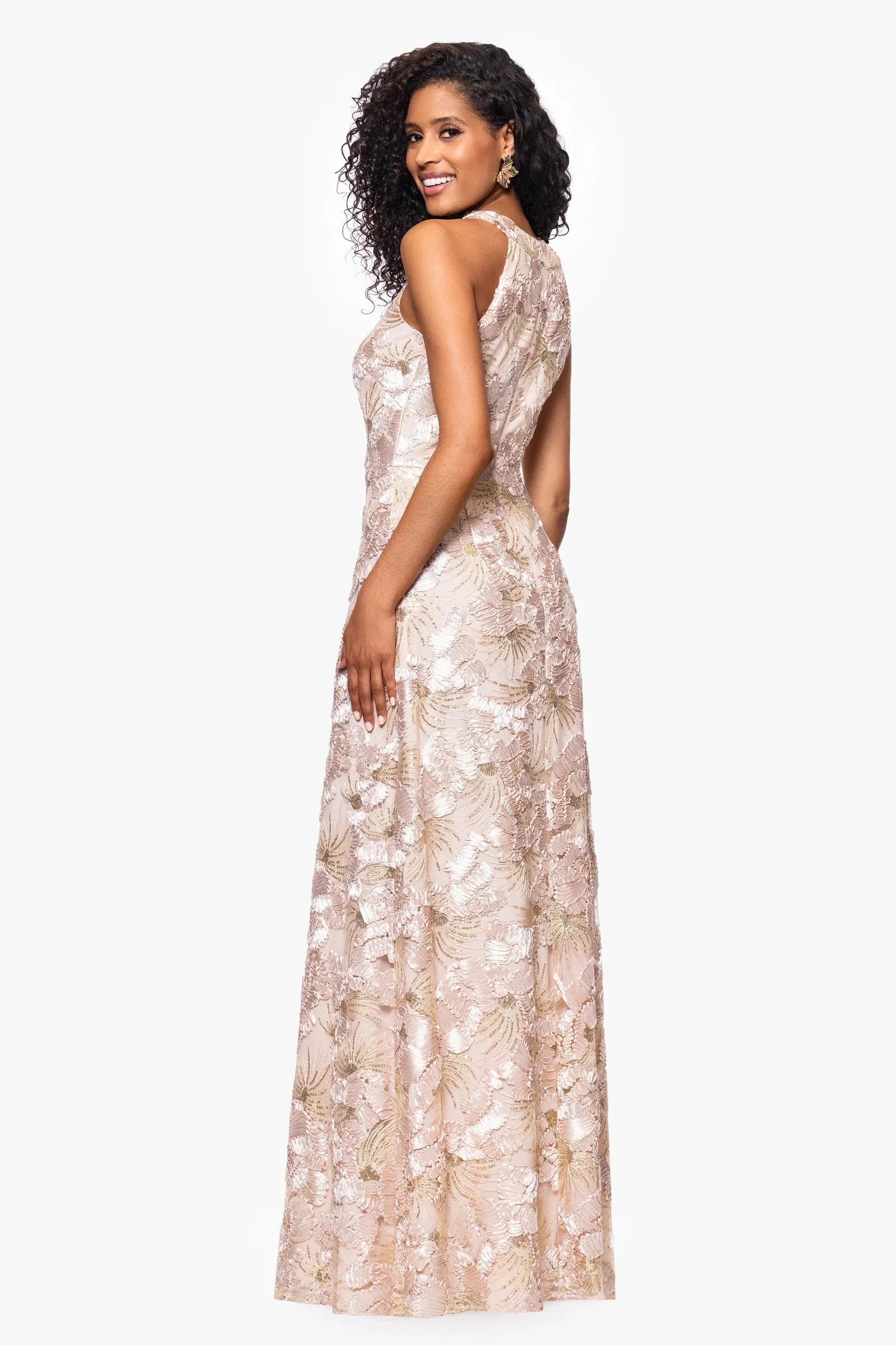 Betsy and Adam "Fabiana" Halter Neck Soutache and Sequin Dress A27023