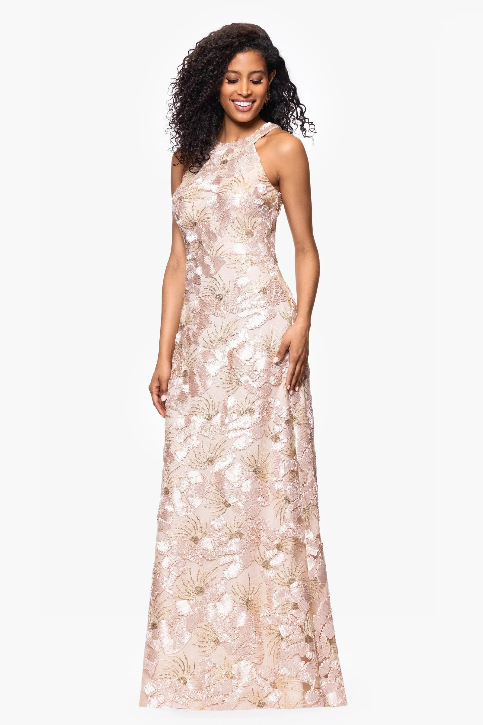 Betsy and Adam "Fabiana" Halter Neck Soutache and Sequin Dress A27023
