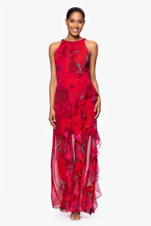 Betsy and Adam "Ginny" Chiffon Print Ruffle Dress A27036