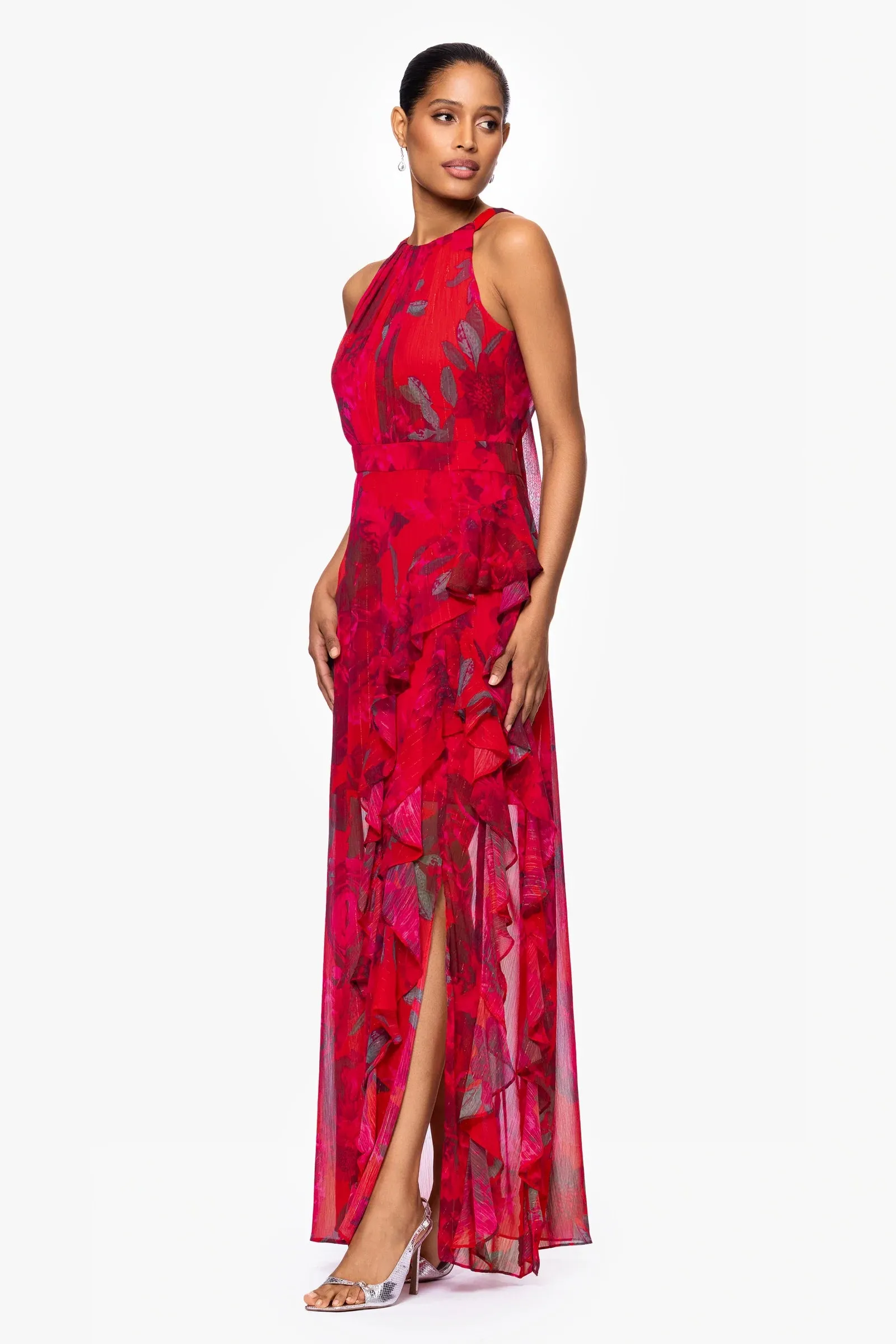 Betsy and Adam "Ginny" Chiffon Print Ruffle Dress A27036